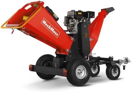 MechMaxx 6'' Inch 420cc 15hp E-Start Gas Powered 4-Wheels Wood Chipper Shredder Mulcher with Towbar/Tail Light/Emergency Stop Button/Stop Bar,Model B150 (Red)