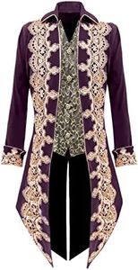 VOREING Mens Steampunk Pirate Jacket Gothic Prince Victorian Frock Coat, Purple, Medium