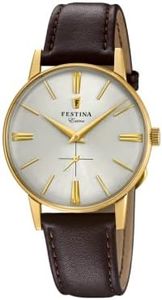 Festina Reloj Hombre F20249/1 Outlet Caja de Acero Inoxidable 316l Dorado Correa de Cuero Marrón
