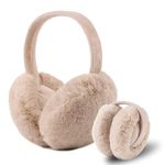 Winter Earmuffs for Women Faux Fur Ear Muffs Warm Kid Plush Earmuffs Foldable Ear Warmer Windproof Adjustable Ears Covers (Khaki)