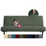 YEMYHOM Futon Cover Latest Jacquard Design High Stretch Armless Sofa Bed Slipcover Anti-Slip Furniture Protector with Elastic Bottom (Futon, Army Green)