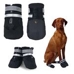 REESTBOO Dog Boots, 4 Pcs Waterproof Dog Shoes Dog Rain Boots Snow Boots with Reflective Straps & Anti-Slip Soles, Easy Wearing Dog Paw Protectors Dog Running Shoes for Large Dogs Outdoor Indoor Wearing (Black, XXL)