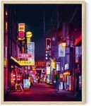 Haus and Hues Tokyo Poster Japanese Wall Art - Japanese Anime Neon Wall Art Decor, Tokyo Japan City Lights Wall Art, Neon Poster City Wall Art, Urban Wall Art Cool Posters for Room (Beige Framed