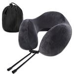 Cloudgree Travel Pillow, Best Memory Foam Neck Pillow Airplane Pillow with Storage Bag Traveling Pillow for Sleeping Rest on Airplane, Car, Train and at Office and Home Use (Dark Grey)