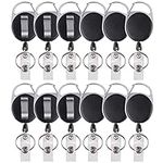 12 Packs Heave Duty Retractable Badge Reels with Carabiner Belt Clip and Key Ring, Badge Holders for ID Card Holders with 26.5 Inch Pull Cord (Black)