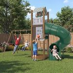 Swing Sets for Backyard with Turbo Tube Slide for Kids 3-8+ All in 1 Kids Outdoor Play Playhouse Equipment with Swings, Climbing Ladder, Sandbox, Basketball Hoop, Outdoor Large Playset for Toddlers