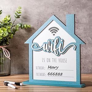 WiFi Pattern Password Sign for Home WiFi Pattern is on the House Sign Farmhouse Sign Wooden WiFi Pattern Sign with Board Erasable Pen WiFi Pattern Password Wood Sign for Home and Business