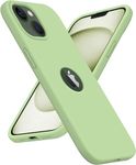 Elzzi Microfiber Logo Cut Cover Compatible for iPhone 13 Case Cushion Liquid Soft Silicone Gel Rubber Phone Non-Slip Full Body Protective Shockproof Back Cover 6.1 inch, Matcha Green