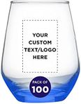 Custom Silica Stemless Wine Glasses 12 oz. Set of 100, Personalized Bulk Pack - Restaurant Glassware, Perfect for Red Wine, White Wine, Cocktails - Blue