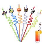 Ulife Mall Halloween Decorations|6PCS Reusable Drinking Straws Halloween Party Skeleton Ghost Pumpkin Bat Witch Curly Plastic Straws Kids Birthday Decor Favors