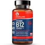 Vitamin B12 Tablets High Strength 1500mcg Vegan B12 Supplement - 365 Methylcobalamin Tablets - 1 Year Supply - Tiredness and Fatigue Tablets - Immunity Supplements - GMP Approved - Made in UK