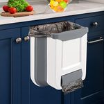 ANKEPEEC Folding Kitchen Trash Bin, 10L Hanging Cupboard Trash Can Wall Mounted Kitchen Cabinet Door Under Sink Garbage Can White