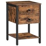 HOOBRO Nightstand with 2 Drawers and Open Shelf, Industrial Square End Table for Storage, Bedside Table in Living Room, Bedroom, Easy Assembly, Wood Look with Metal Frame, Rustic Brown BF47BZ01G2