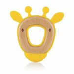 BeeBaby Giraffe Shape 2 in 1 Soft Silicone & Beech Wood Teether for 6 to 12 Months, BPA Free Teething Toy for Babies with Textured Surface for Soothing Gums. (Giraffe - Yellow)