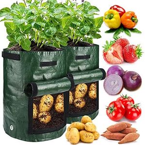 Plant Grow Bags 2 Pack 10 Gallon, JJGoo Potato Grow Bags, Thickened PE Planter Bags with Flap & Handles Vegetable Plant Bags Garden Containers Smart Growth Bag for Flower Potatoes