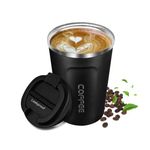 Artlive Coffee Cup Leakproof, Travel Mug 380ml Insulated & Double Wall Reusable Travel Cup - Thermal Stainless Steel Eco-Friendly with Leakproof Lid - Hot & Cold Coffee Mug (Black, 380ml)