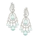 ZENEME Rhodium-Plated American Diamond Studded Oval & Leaf Shaped Drop Earrings For Girls and Women (Sea Green)