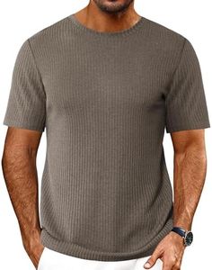 Ekouaer Men's Knit T-Shirts Short Sleeve Crewneck Shirts Summer Lightweight Tees Thermal Tops Khaki L