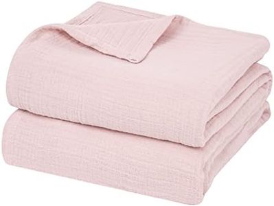 PHF 100% Cotton Muslin Blanket Queen Size 90" x 90", 4-Layer Lightweight and Breathable Blanket for Summer, Luxuriously Soft Gauze Blanket for Couch Bed, Pink