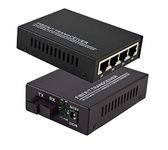 Hanutech Fast Ethernet To Fiber Media Converter 4 RJ45 Port 10/100M Base-Tx To 100M Base-Fx Single Mode Single Fiber SMSF Upto 20KM