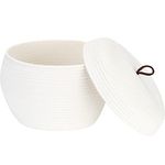 Sea Team Round Cotton Rope Storage Basket with Lid, Decorative Woven Storage Bin, Pot, Caddy, Organizer, Container for Snacks, Towels, Plants, 13 x 9 Inches (Large, White)