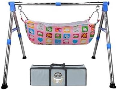 NEW PRIMA HUB New Born Baby Swing Cradle Jhula for Babies Boy and Girl/Foldable & Portable Palna for Baby/Indian Style Hammock with Mosquito Net/Stainless Steel Body (Blue)