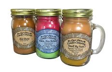 Smell My Nuts, Nice Melons, & Hot Buns Sassy Pack Scented 13 Ounce Mason Jar Candles with Wick Trimmer By Our Own Candle Company