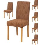 Styleys Stretch Jacquard Dining Chair Cover Removable Washable Dining Room Chair Cover Protector Seat Slipcover (Pack of 6, Khaki, JYMC6)