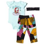 Disney Nightmare Before Christmas Sally Baby Girls Bodysuit Pants & Headband Set Newborn Blue