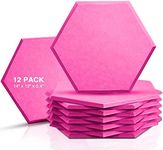 Sonic Acoustics 12 Pack Hexagon Acoustic Panels, 14" X 12" X 0.4" High Density Sound Absorbing Panels Sound Proof Insulation Beveled Edge Studio Treatment Tiles-Pink