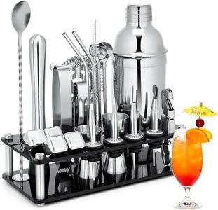 Mixology Bartender Kit Bar Set Cocktail Kit, 23PCS Cocktail Shaker Kit with Acrylic Stand for Drink Mixing, Silver Bartender Tool Kit