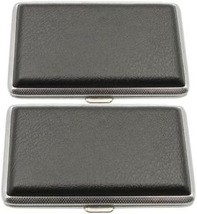 2 Black Faux Leather Metal Cigarette Case Holds 12 Cigarettes for Cigar Tobacco Storage Carry Box Holder Container