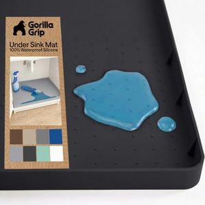 GORILLA GRIP Waterproof Silicone Under Sink Mat with Raised Lip for Kitchen and Bathroom, 46 x 22 in, Cabinet Shelf Liner Stay in Place Mats Dishwasher Safe Drawer Liner, Organizer Tray, Black