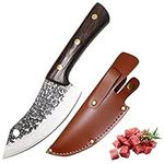 Fubinaty Chef's Knife 5.5 Inch Handmade Forged Kitchen Knives High Carbon Steel Cooking Knife with Wenge Wood Handle and Leather Sheath