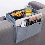 Sofa Candy Organizer with Tray Sofa Armrest Organizer with Cup Holder Couch Armchair TV Remote Caddy Sofa Storage Bag for Phone Tablet Book Magazines DVD Eyeglasses Drinker Snacks Holder Pouch Pocket