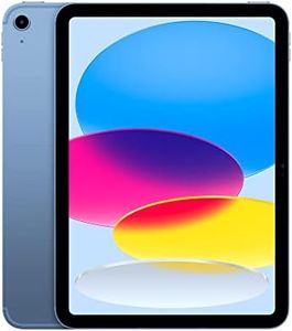 Apple iPad (10th Generation): with A14 Bionic chip, 10.9-inch Liquid Retina Display, 256GB, Wi-Fi 6 + 5G Cellular, 12MP front/12MP Back Camera, Touch ID, All-Day Battery Life – Blue