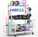 PLKOW Dumbbell Rack, Weight Rack for Dumbbells, Home Gym Storage for Dumbbells Kettlebells Yoga Mat and Balls, Multifunctional Workout Storage with Wheels and Hooks, Powder Coated Finish Steel