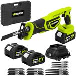 RYOJEGK 21V Cordless Reciprocating Saw, Brushless 27mm Saw with 2 x 4.0Ah Battery & 12 Saw Blades, 3500 SPM Power Cordless Saw, Tool-Free Blade Change recíproca for Wood & Metal Cutting