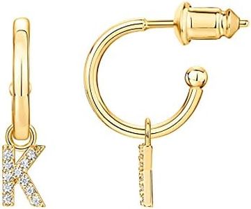 PAVOI 14K Gold Plated 925 Sterling Silver Post Huggie Earring With Initial Dangle |CZ Initial Huggie Hoop Earrings | Womens Cubic Zirconia Dangle Initial Huggies, Yellow Gold, No Gemstone