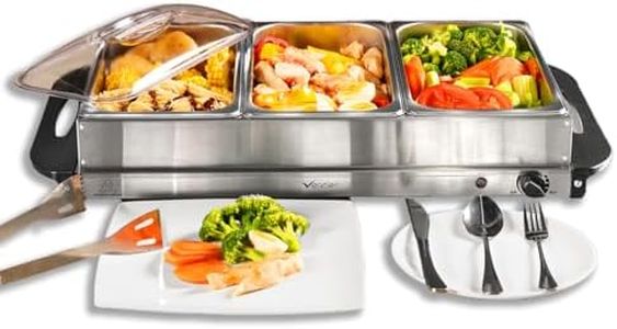 Vencier 3 Pan Buffet Server, 3 x 2.5 Litre Pans, 300 W, Adjustable Temperature, Food Warmer, Dual Function Hot Plate, Portable Chafing Dish, Bain Marie, Steam Table, Catering Serving Tray