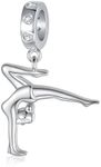 Gymnastics Charms for Necklace Bracelet 925 Sterling Silver Gymnast Bead Jewelry Gifts Teens Girls Women Daughter, Sterling Silver, Cubic Zirconia