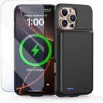 Battery Case for iPhone 16 Pro Max, Ultra-Slim 7000mAh Portable Extended Charging Charger Case [2025 Upgraded] w/Tempered Glass Film for iPhone 16 Pro Max-6.9 inch,Black