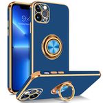 BENTOBEN for iPhone 13 Pro Max Phone Case with Stand,Rotation Ring Holder Luxury Gold-plate Edge Soft Silicone TPU Bumper Slim Flexible Shockproof Full Protective Cover for iPhone 13 Pro Max,Blue