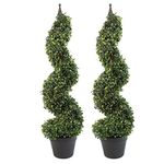 Leaf LEAF-7004-PAIR Artificial Boxwood Tower Tree Topiary Spiral Metal Top-Pair of 90cm (3ft Tall), Green