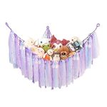 CHOINANALC Stuffed Animal Net or Hammock,Dense Stuffed Animal Net or Hammock with Transitional Fringes,Stuffed Animal Storage Organizer Holder Room Décor for Nursery Play Room Kids Bedroom (purple)