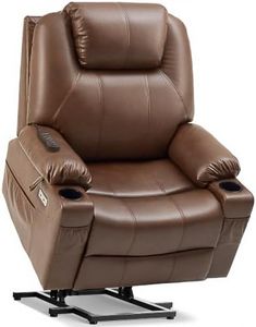 Tami Tami Dual Motor Power Lift Recliner Chair for Elderly with Massage and Heat, Electric Lift Chair for Adults with Extended Footrest, USB A&C, 2 Cup Holders (T6013 - Faux Leather, Brown, Oversized)