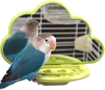 Hivovannn Bird Mirror with Perch & Slow Feeder – Interactive Bird Toy, Birds Cage Accessories for Parakeet, Budgies, Cockatiels, Conures, Lovebird, Finches & Canary – Relieve Boredom-Green