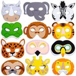 BLUE PANDA 12 Pack Felt Animal Masks for Kids, Jungle Safari Party Favors for Birthday (7x7.2 in)