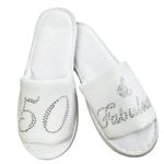 50th Birthday Gift 50 & Fabulous Velour Spa Slippers Sparkling Clear Rhinestones Sizes 3-6 & 7-9