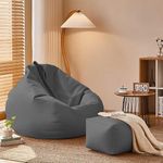 ComfyBean Bag with Beans Filled XXXXXL Bean Bag with Free Square Footrest - Official : SnuggleSphere Range (Color : Dark-Grey)